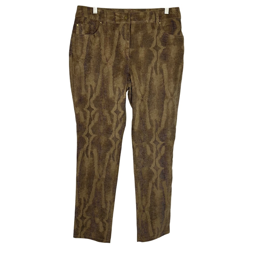 Chico's Pants Womens Sz 1.5 US 10 Brown‎ Faux Snakeskin Print 5 Pocket Slim Leg